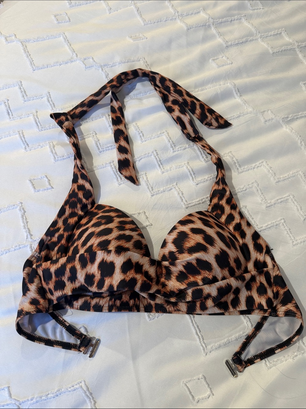 Leopard Print Halter Bikini Top - Brown Animal Print